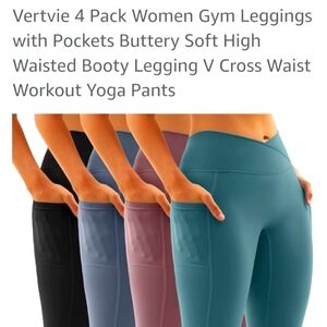 Womans 4 pack gym leggings, soft touch, v waist, pockets. Size Medium